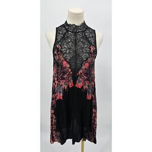 Free People Marsha Black Print Lace Slip Dress